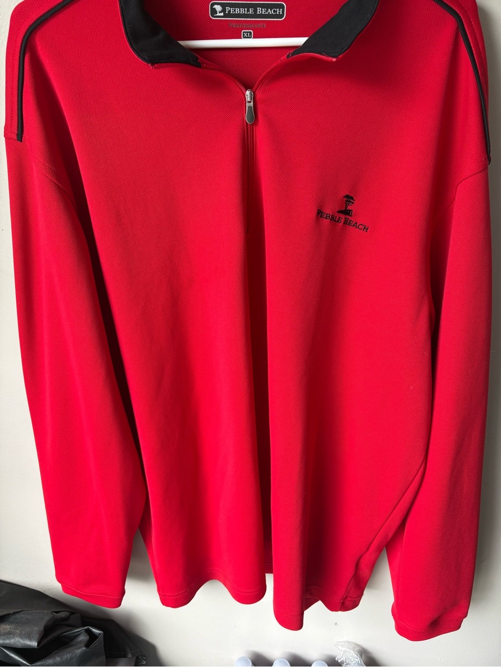 Pebble Beach Red Half-Zip Golf Jacket with Black Trim